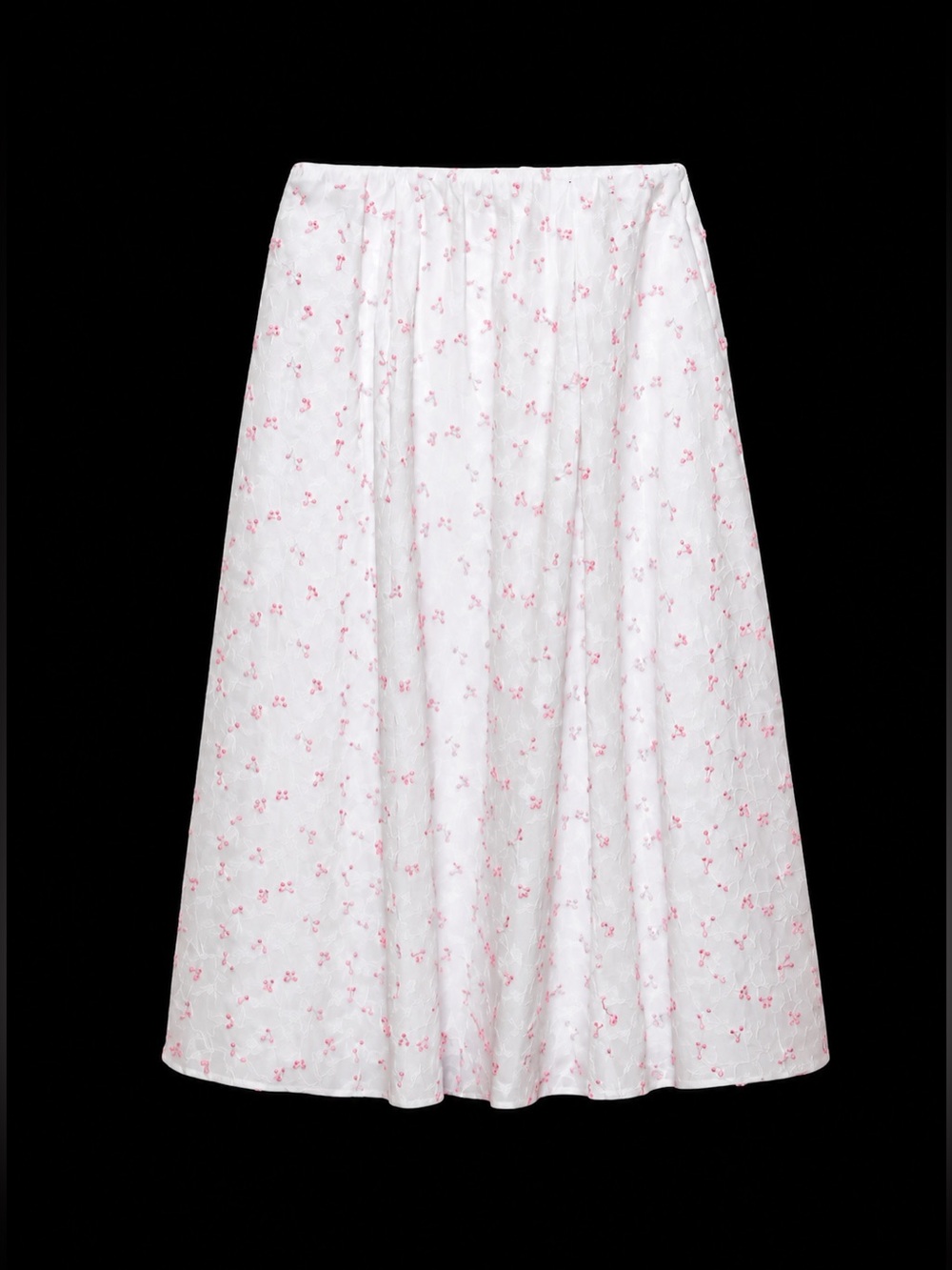 Zara NWT White Cherry Embroidered Structured Layered Midi Skirt - Cottagecore